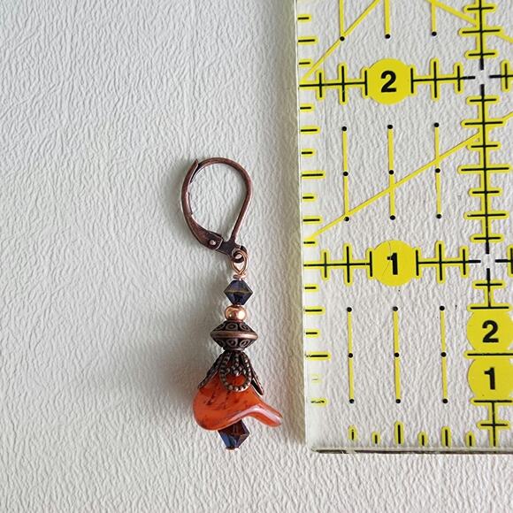 Earthy Orange Bell‎ Flower, Leverback Earrings, Beautiful Fall Flower Earrings - Picture 6 of 7